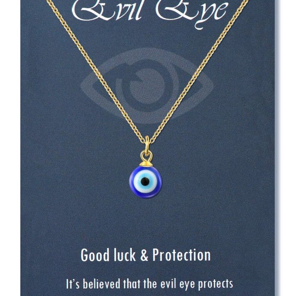 Evil Eye Necklace Chain Blue Eyes Amulet Pendant Necklace Ojo Turco Kabbalah Pro